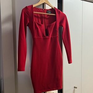 Nookie Red Body Con Long Sleeve Dress